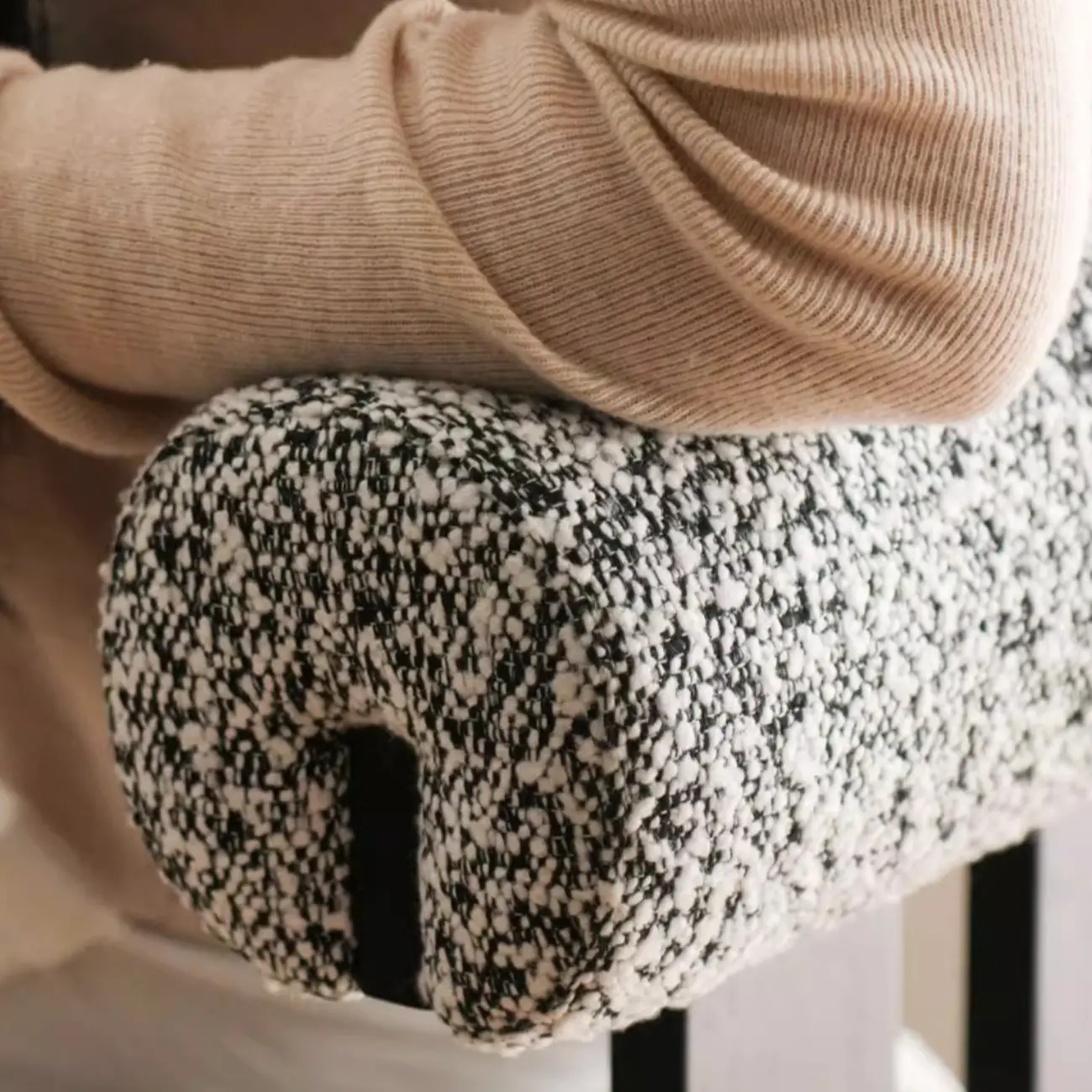 Mid-Century Modern Boucle Wood Counter Bar Stool Image - 5 | homeyfad