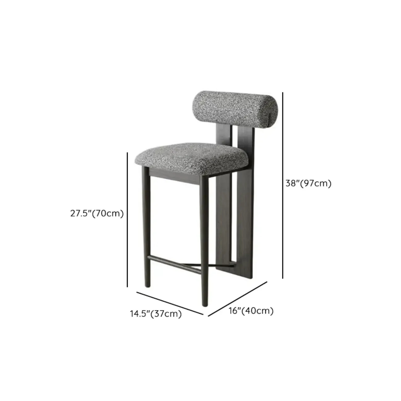 Mid-Century Modern Boucle Wood Counter Bar Stool Image - 12