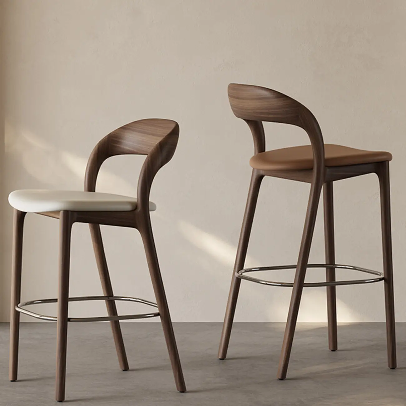 Mid-Century Modern Wood Faux Leather Bar Stool Image - 7 | homeyfad