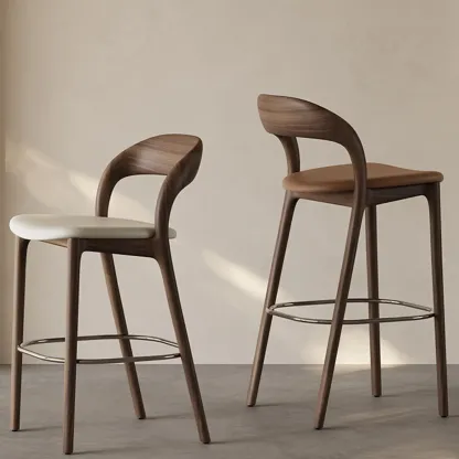 Mid-Century Modern Wood Faux Leather Bar Stool Image - 7