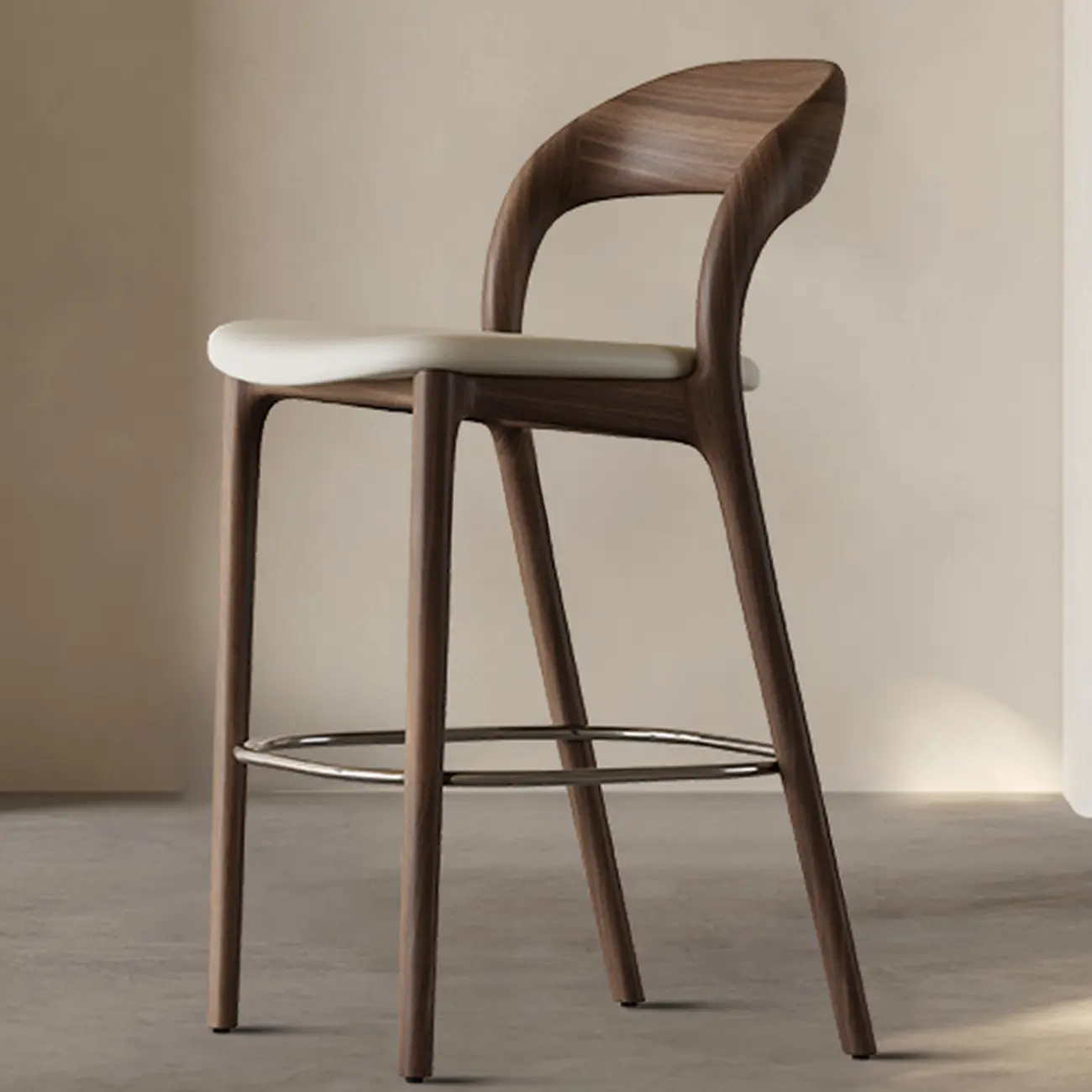 Mid-Century Modern Wood Faux Leather Bar Stool Image - 9 | homeyfad