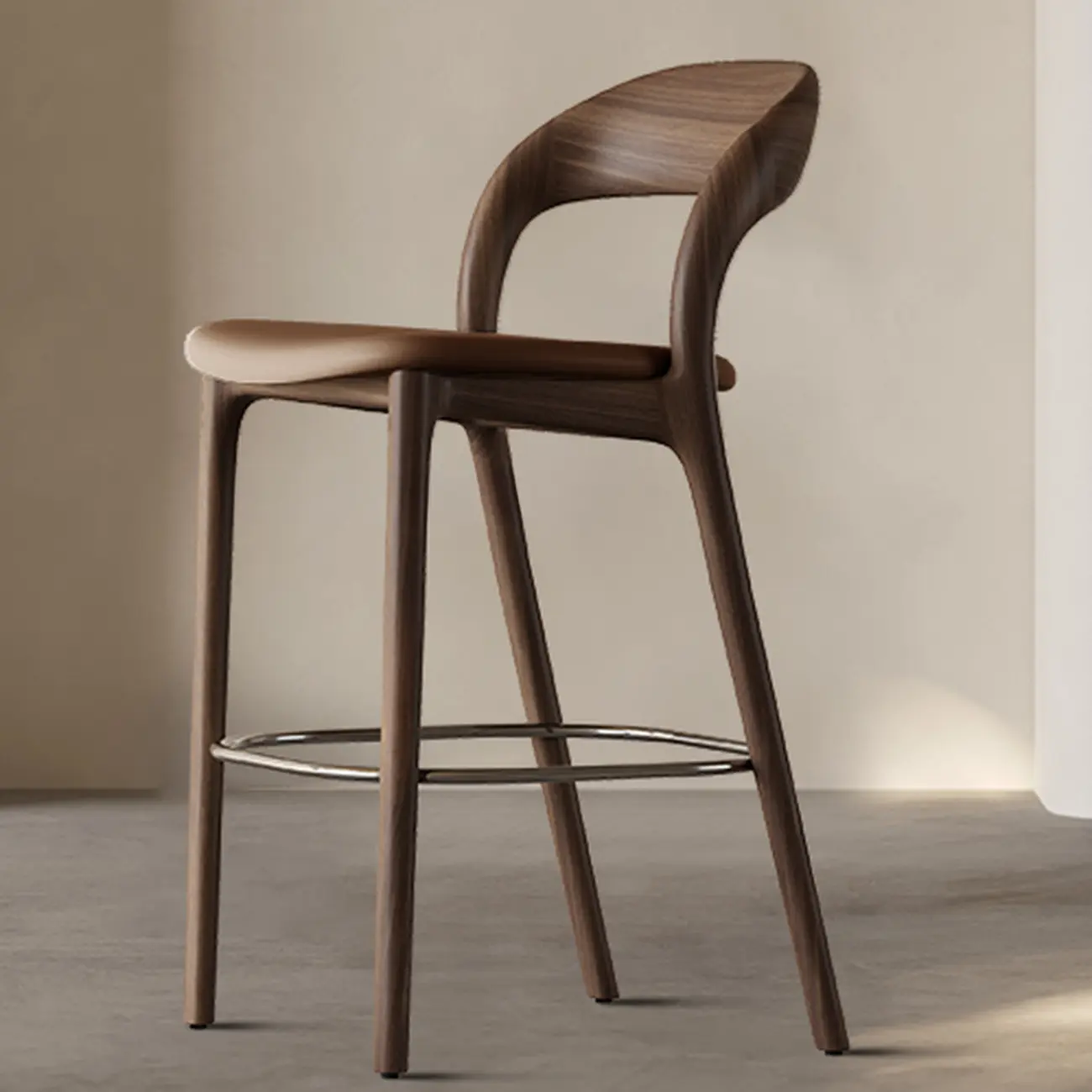 Mid-Century Modern Wood Faux Leather Bar Stool Image - 10 | homeyfad