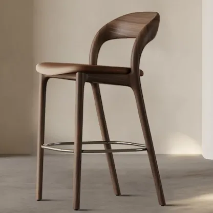 Mid-Century Modern Wood Faux Leather Bar Stool Image - 10