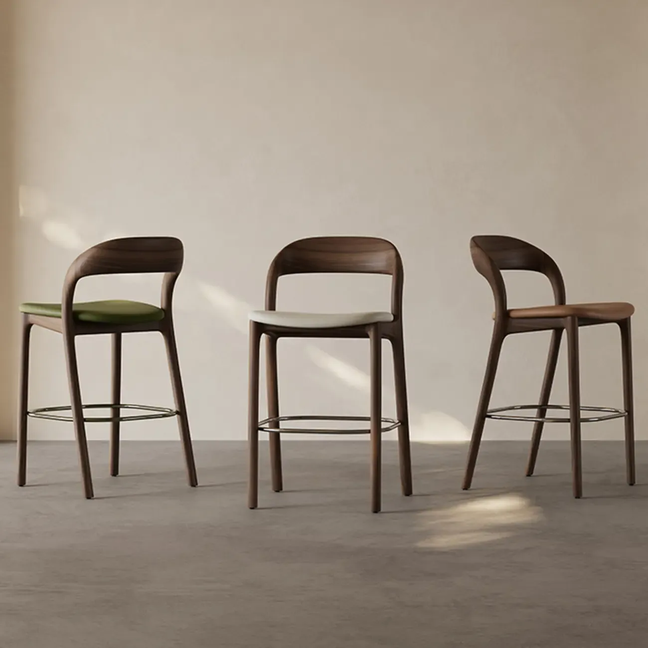 Mid-Century Modern Wood Faux Leather Bar Stool Image - 8