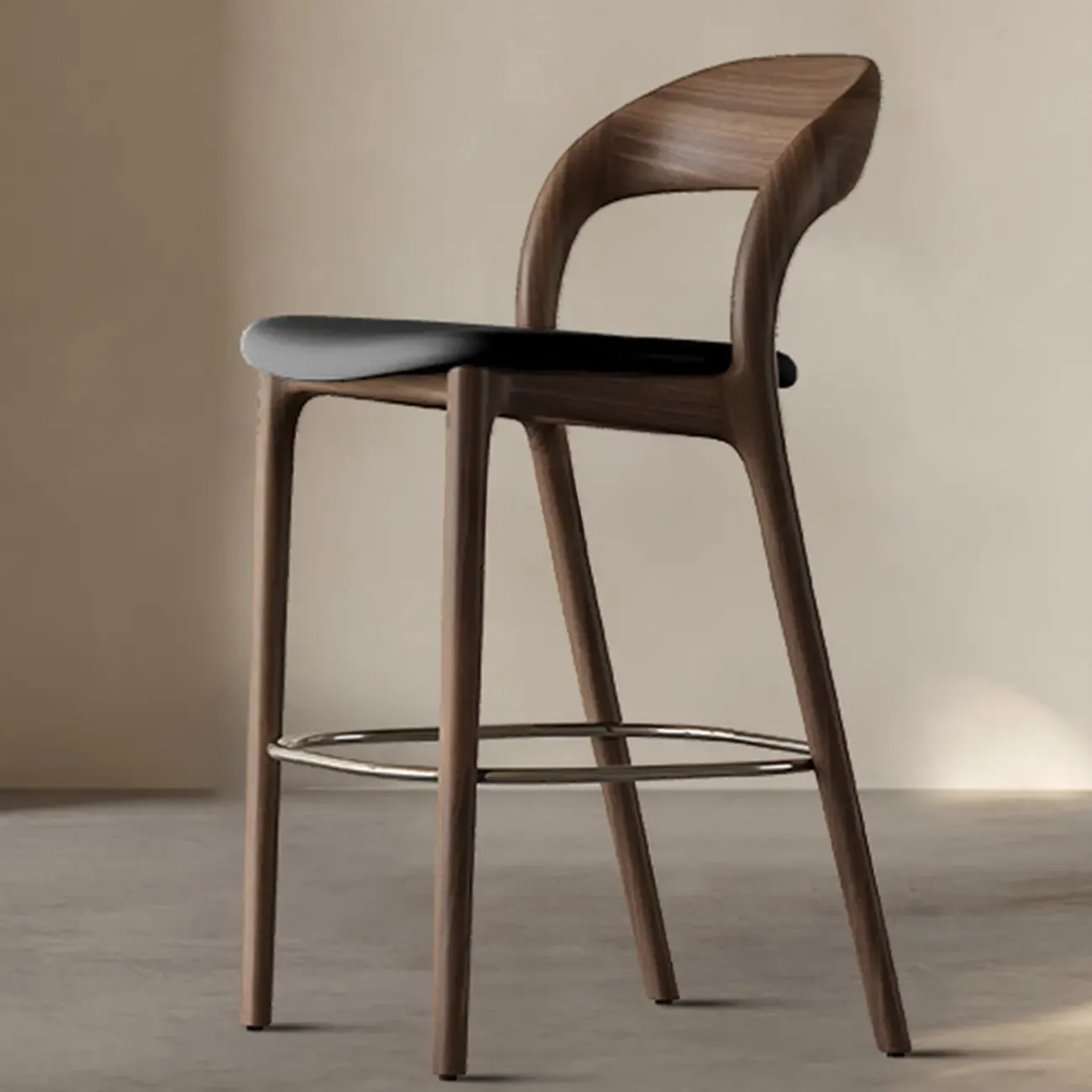 Mid-Century Modern Wood Faux Leather Bar Stool Image - 14