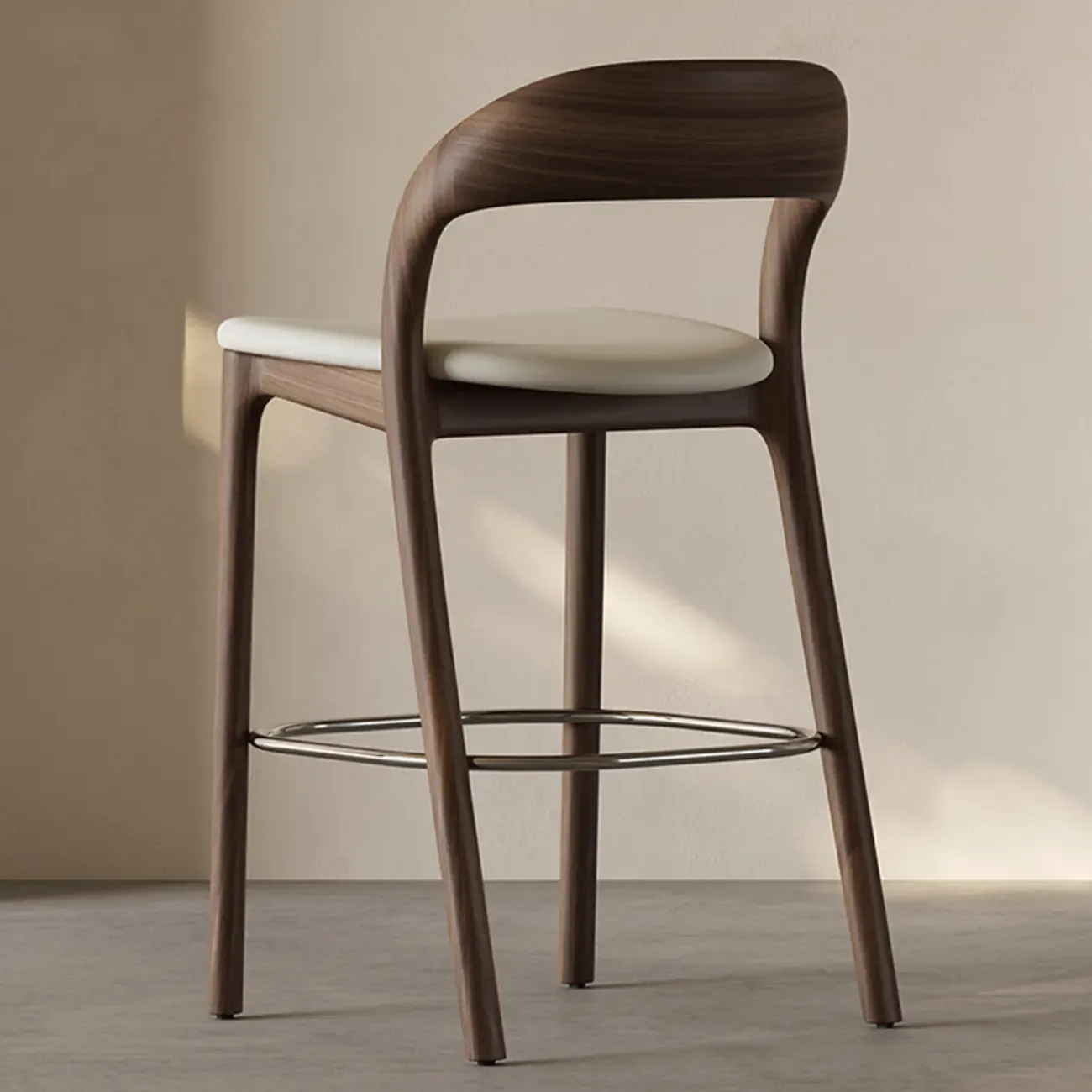 Mid-Century Modern Wood Faux Leather Bar Stool Image - 11
