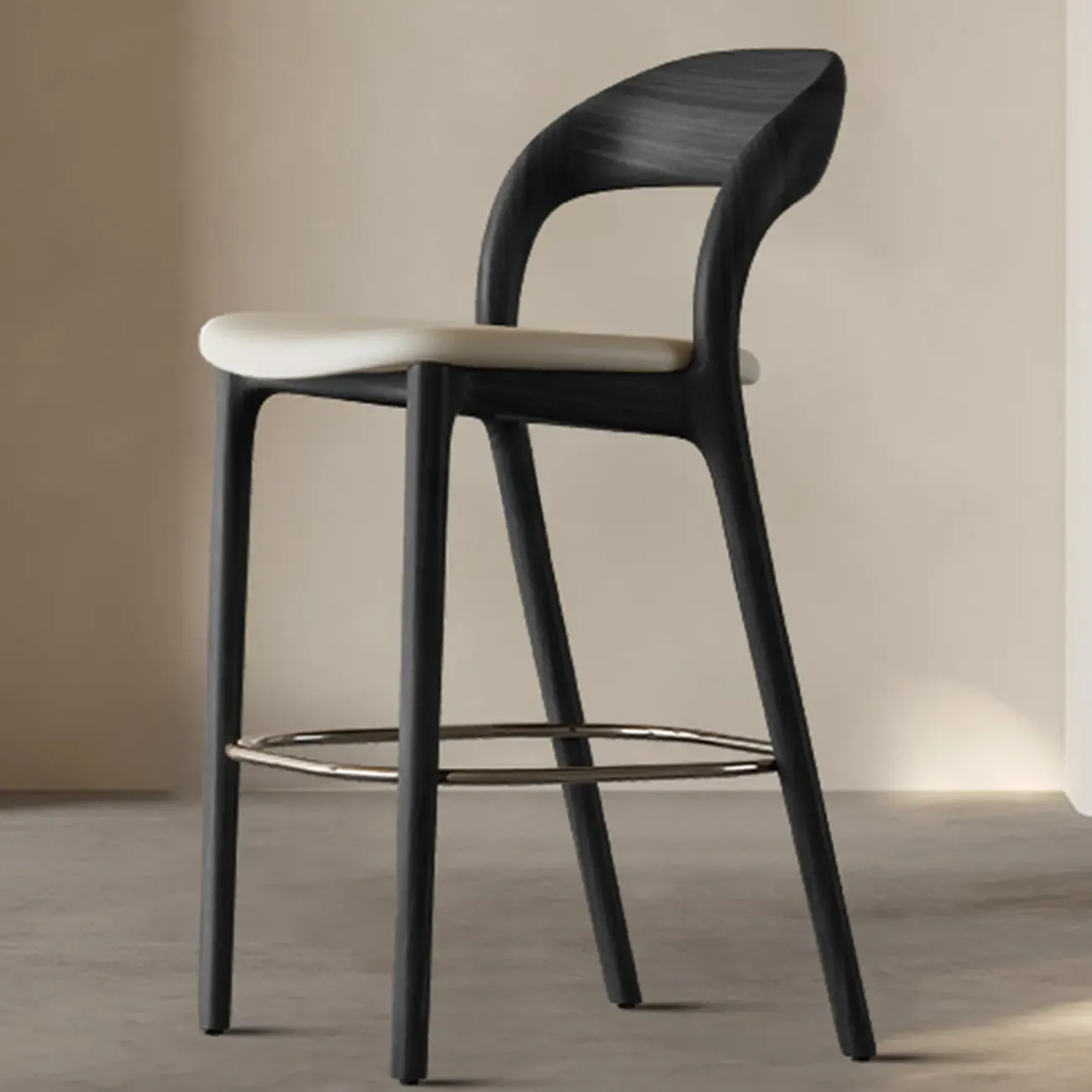 Mid-Century Modern Wood Faux Leather Bar Stool Image - 16