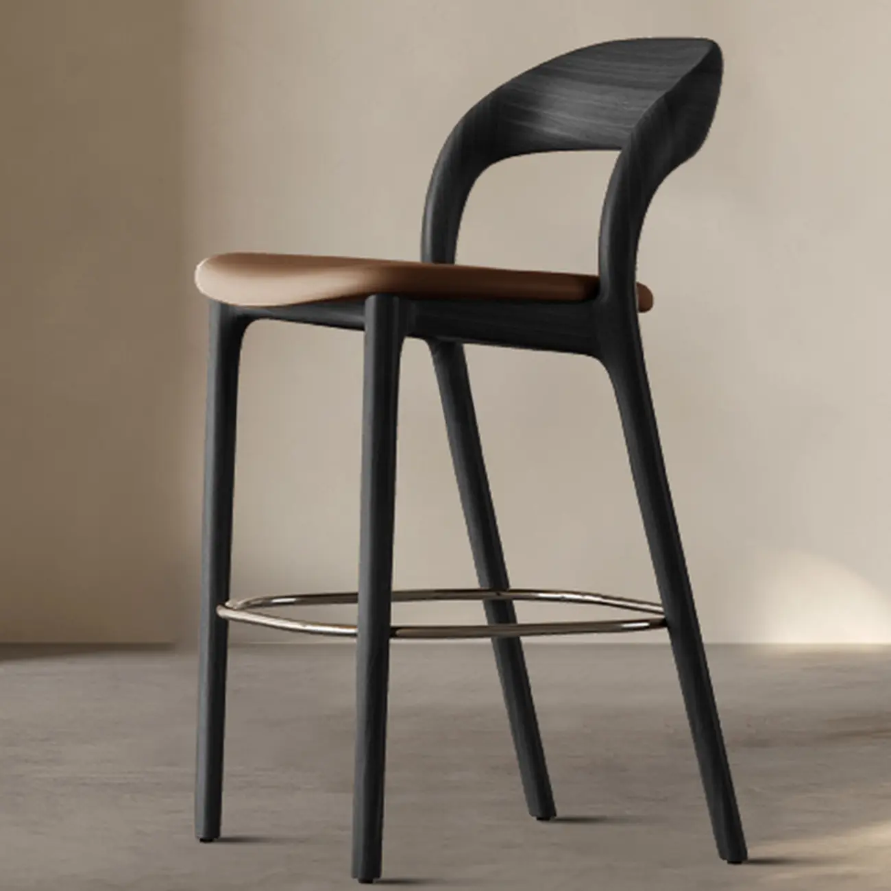 Mid-Century Modern Wood Faux Leather Bar Stool Image - 17 | homeyfad