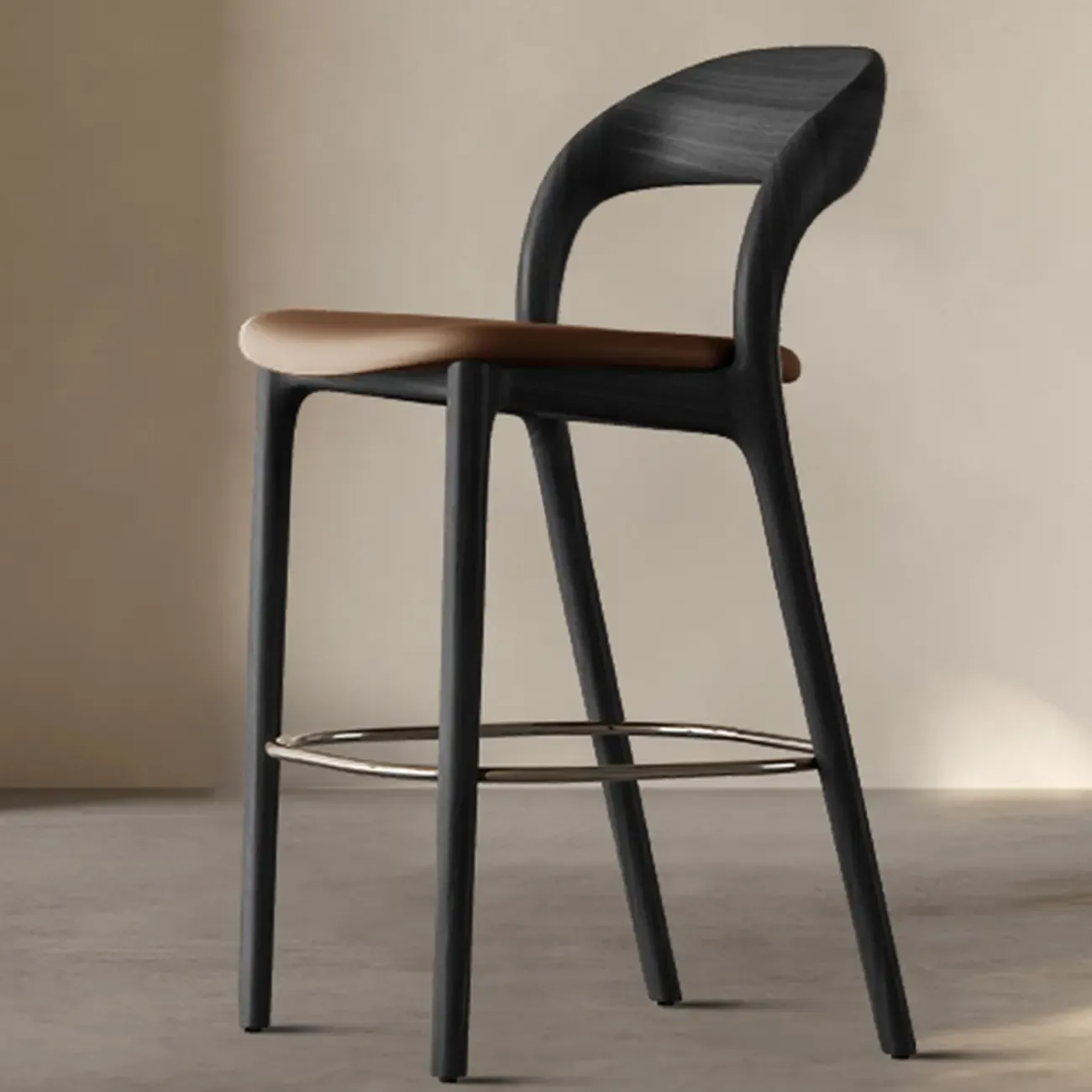 Mid-Century Modern Wood Faux Leather Bar Stool Image - 17