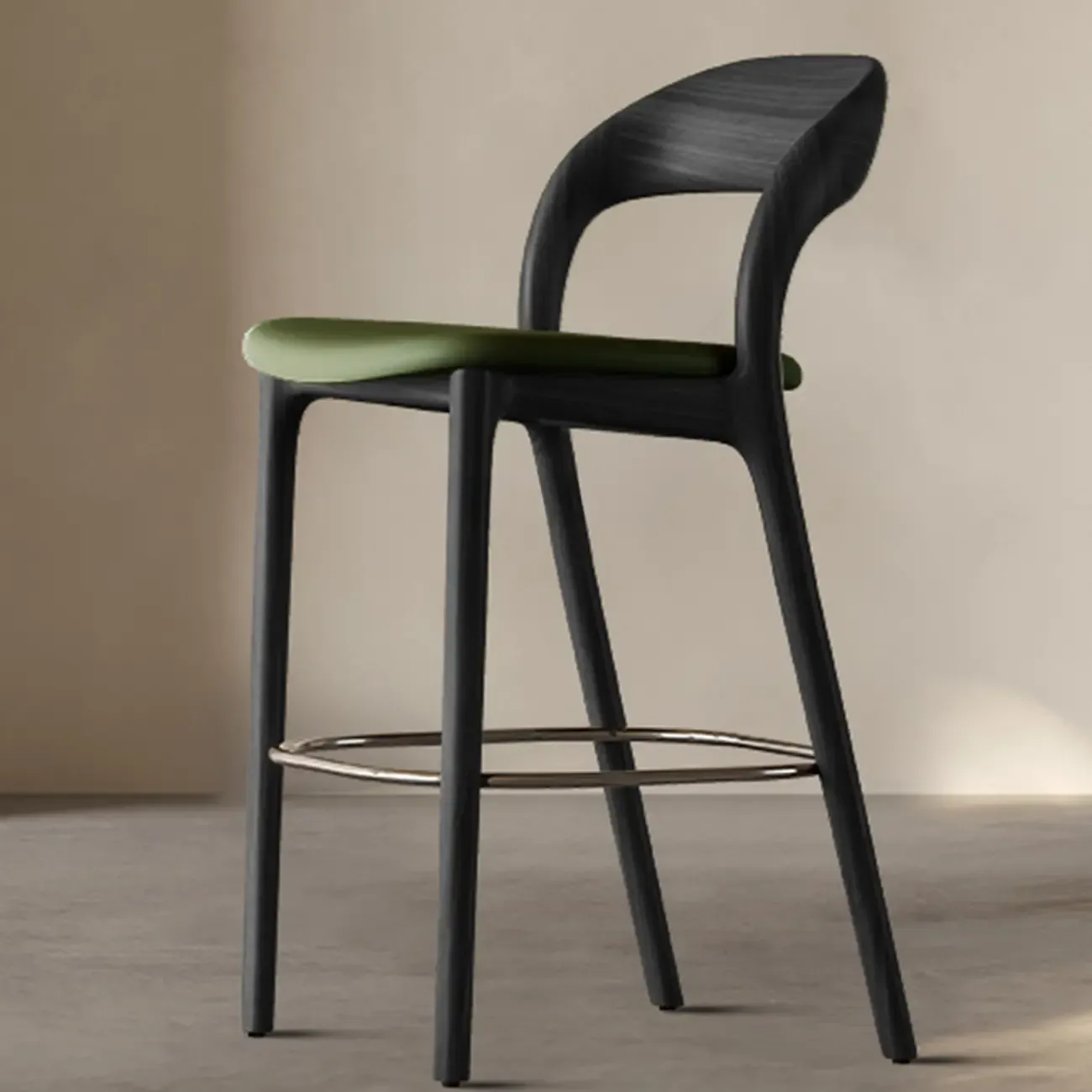 Mid-Century Modern Wood Faux Leather Bar Stool Image - 19