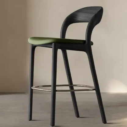 Mid-Century Modern Wood Faux Leather Bar Stool Image - 19