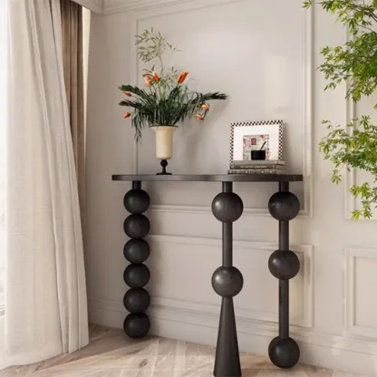 Artistic Walnut Wood Turned Leg Entry Console Table Image - 6