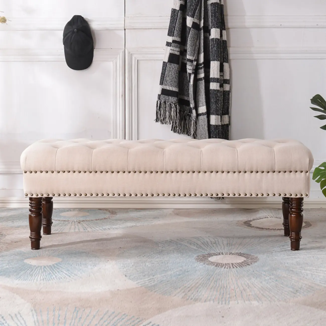 Traditional Fabric Upholstered Tufted Bedroom Bench Image - 2 | homeyfad