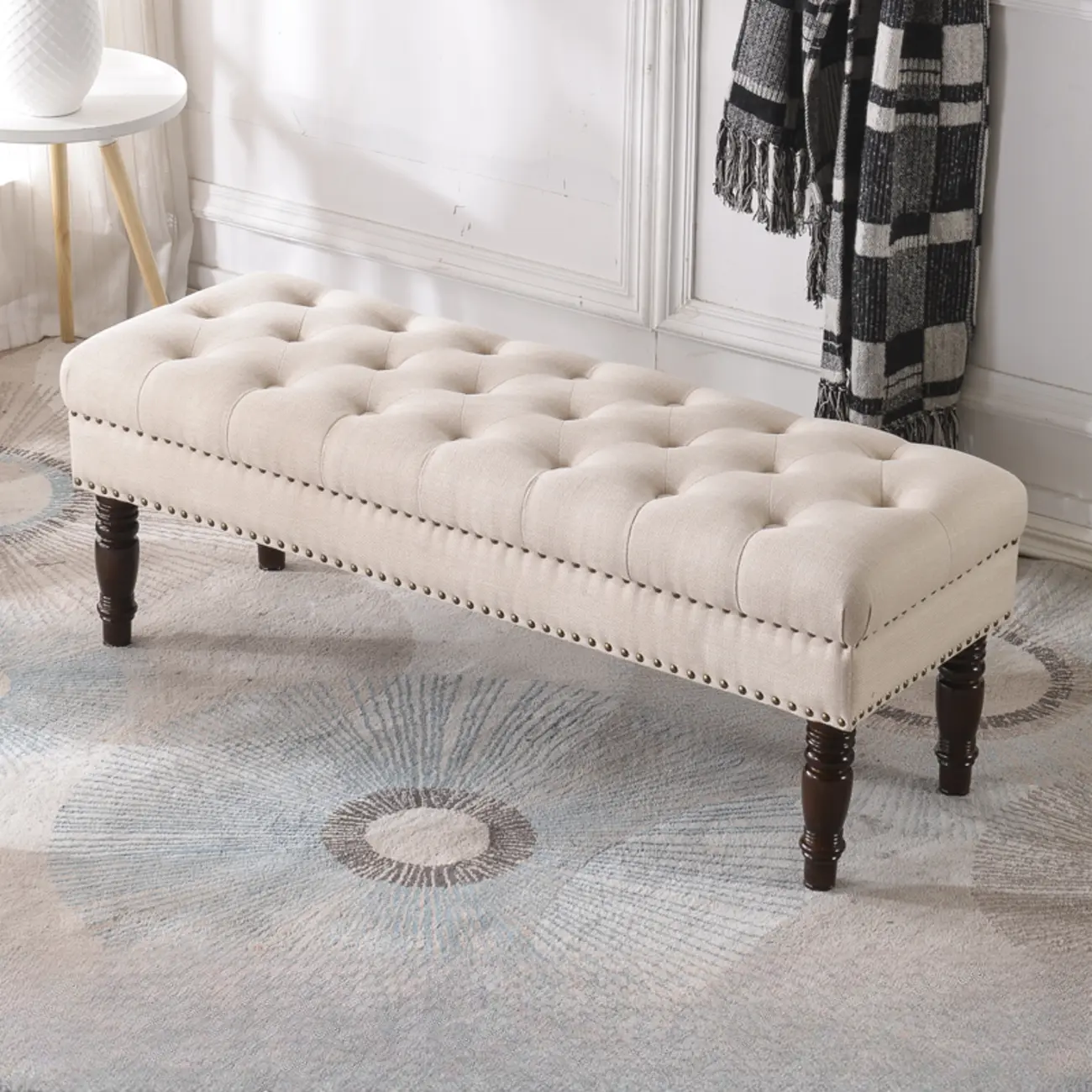 Traditional Fabric Upholstered Tufted Bedroom Bench Image - 1 | homeyfad