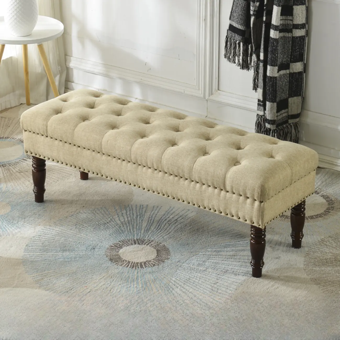 Traditional Fabric Upholstered Tufted Bedroom Bench Image - 3 | homeyfad
