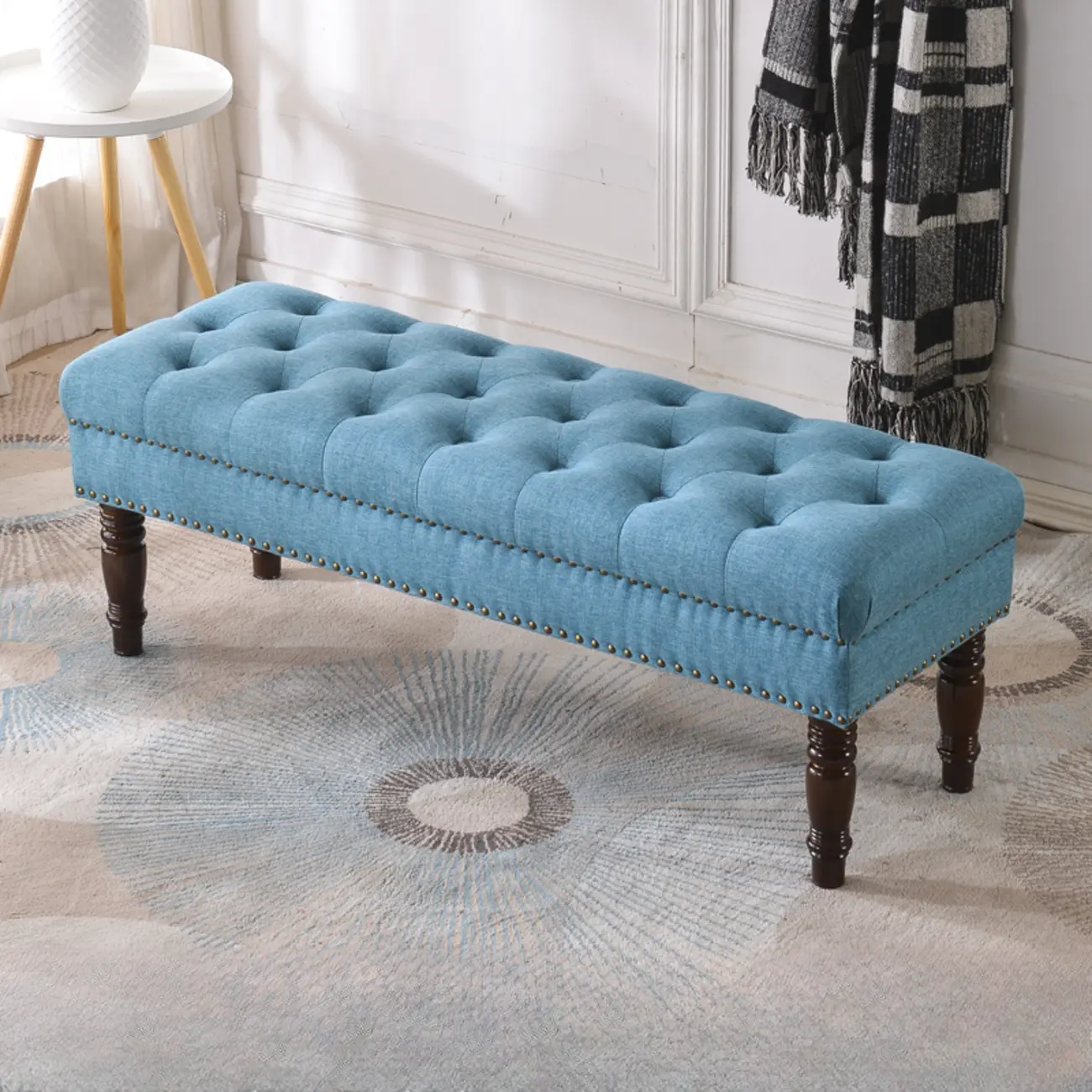 Traditional Fabric Upholstered Tufted Bedroom Bench Image - 5 | homeyfad