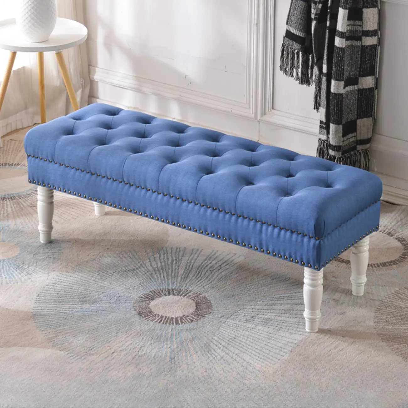 Traditional Fabric Upholstered Tufted Bedroom Bench Image - 7 | homeyfad