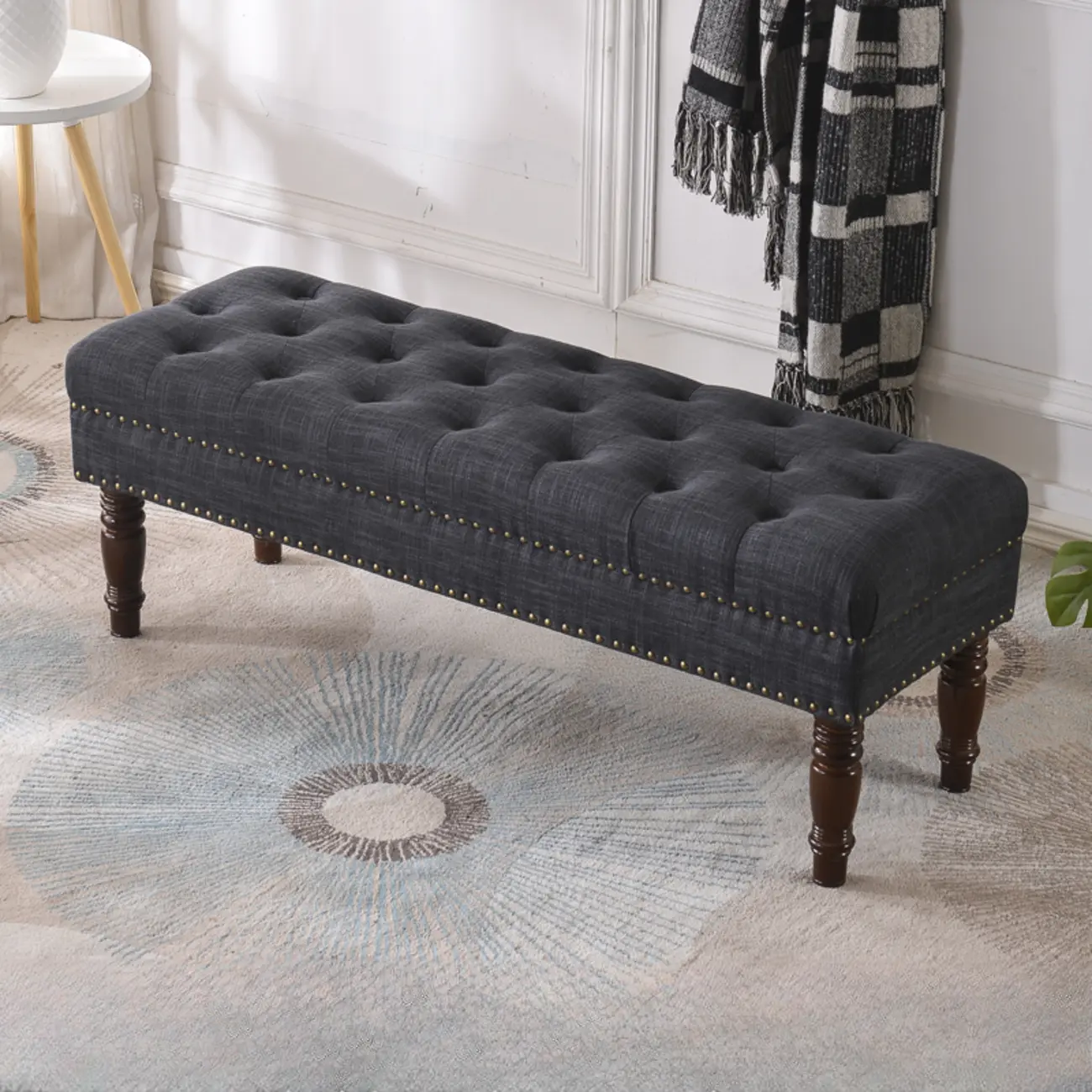 Traditional Fabric Upholstered Tufted Bedroom Bench Image - 9 | homeyfad