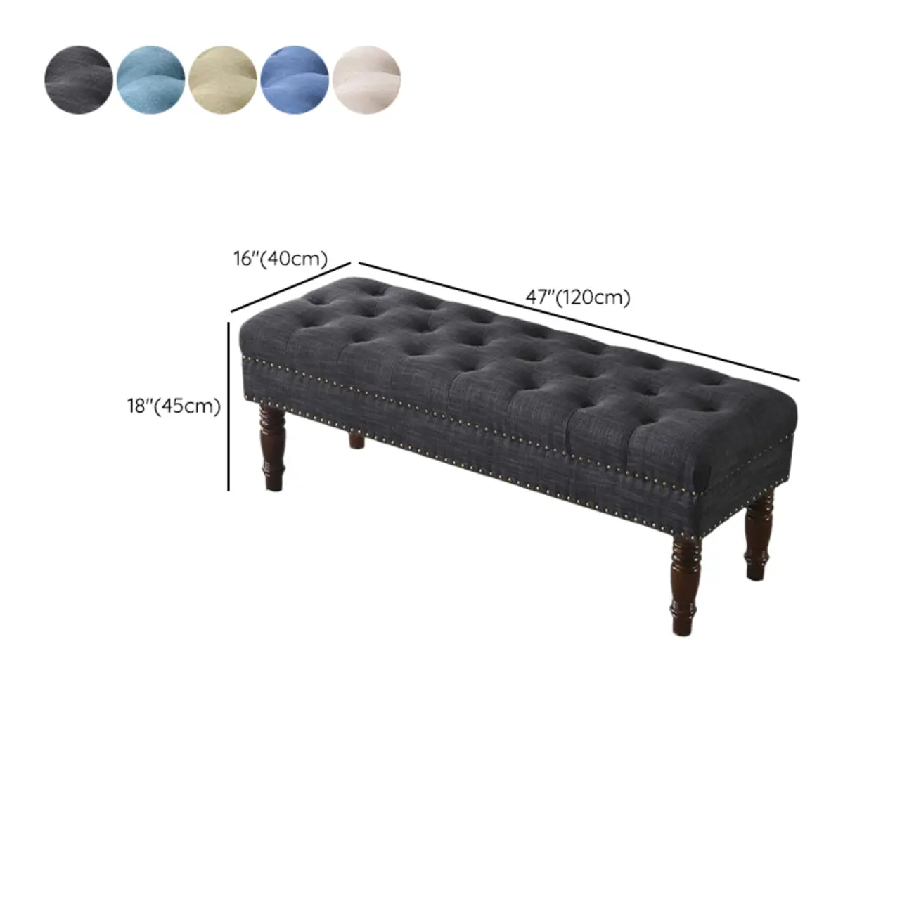 Traditional Fabric Upholstered Tufted Bedroom Bench #size | homeyfad