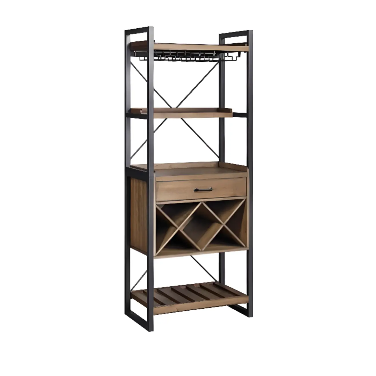 Brown Woodworking Unfixed Wine Bottle & Glass Rack, Pileable with Shelf, Stemware Organizer, and Open Wine Rack Image - 7 | homeyfad