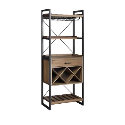 Brown Woodworking Unfixed Wine Bottle & Glass Rack, Pileable with Shelf, Stemware Organizer, and Open Wine Rack Image - 7