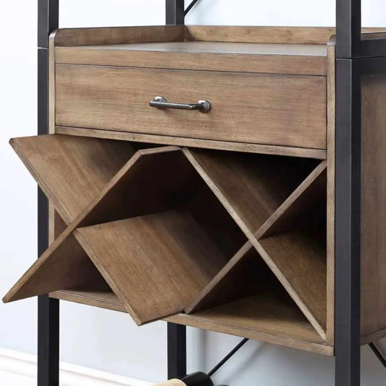 Brown Woodworking Unfixed Wine Bottle & Glass Rack, Pileable with Shelf, Stemware Organizer, and Open Wine Rack Image - 3