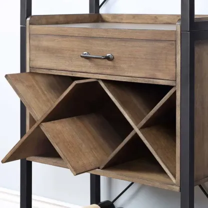 Brown Woodworking Unfixed Wine Bottle & Glass Rack, Pileable with Shelf, Stemware Organizer, and Open Wine Rack Image - 3