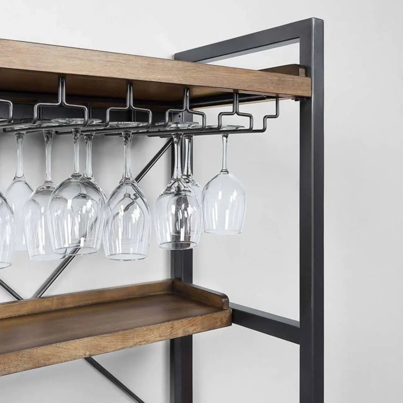 Brown Woodworking Unfixed Wine Bottle & Glass Rack, Pileable with Shelf, Stemware Organizer, and Open Wine Rack Image - 6 | homeyfad