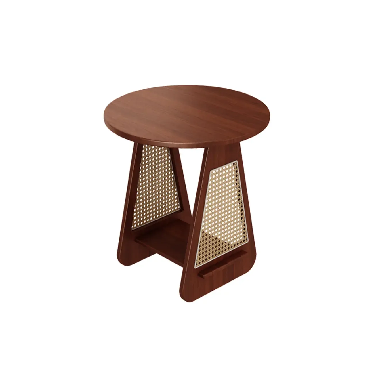 Mid-century Modern 2-tier Wood Side Table with Rattan Legs Image - 4