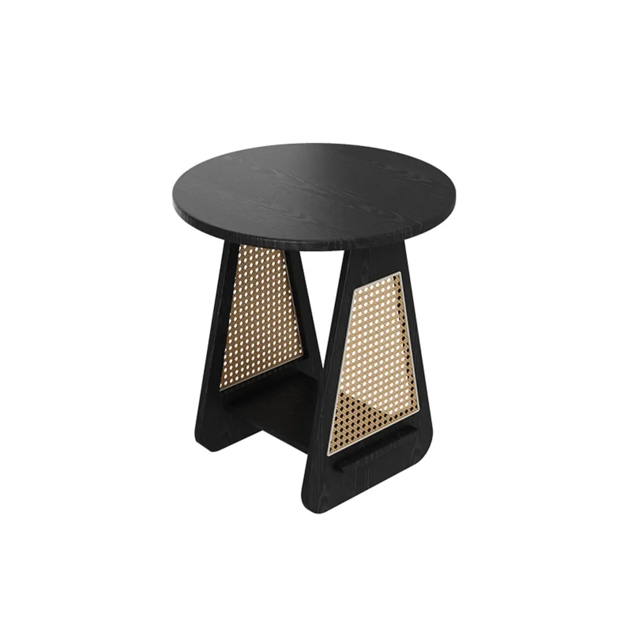 Mid-century Modern 2-tier Wood Side Table with Rattan Legs Image - 5