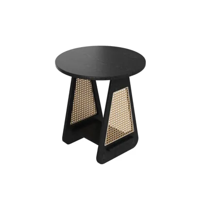 Mid-century Modern 2-tier Wood Side Table with Rattan Legs Image - 5