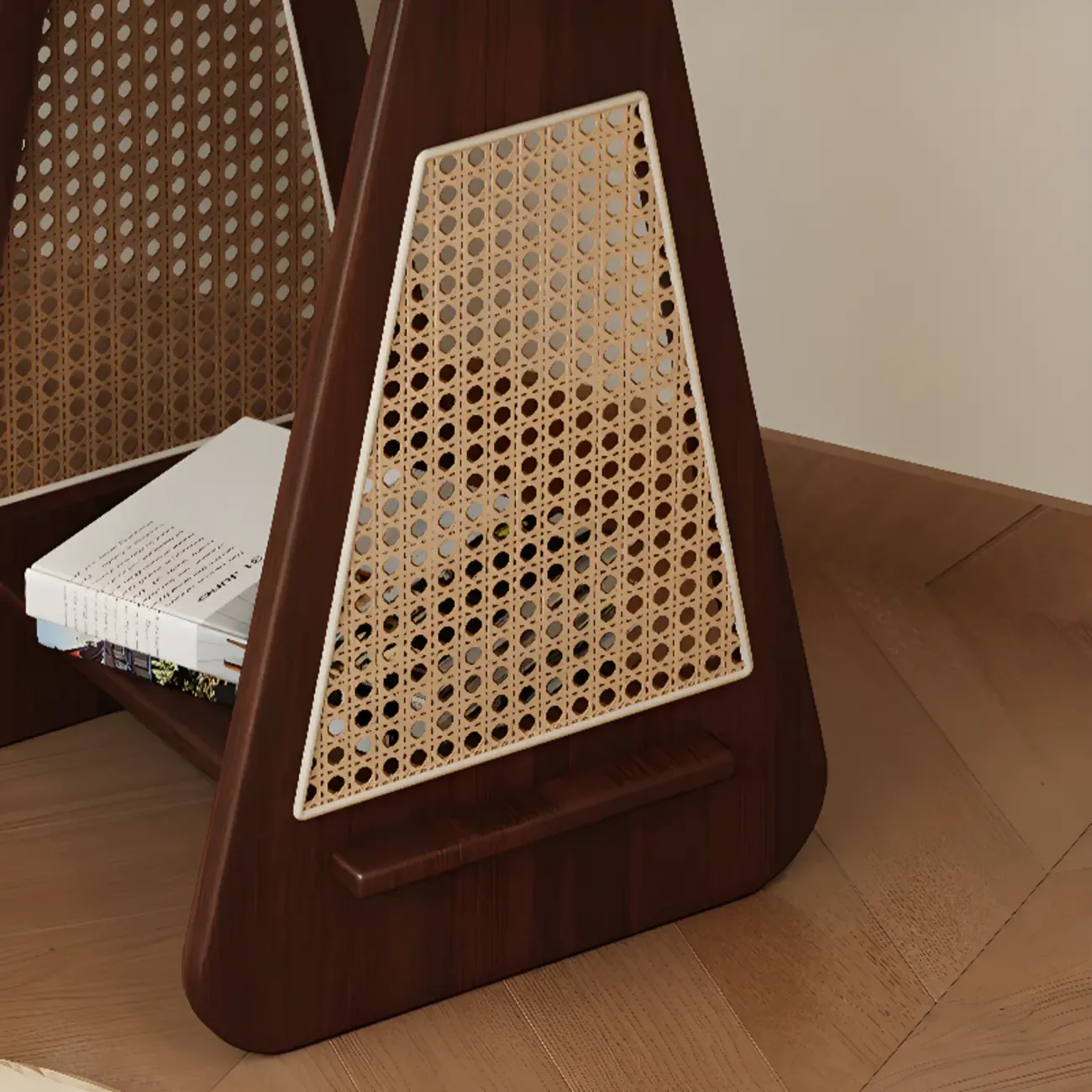 Mid-century Modern 2-tier Wood Side Table with Rattan Legs Image - 8