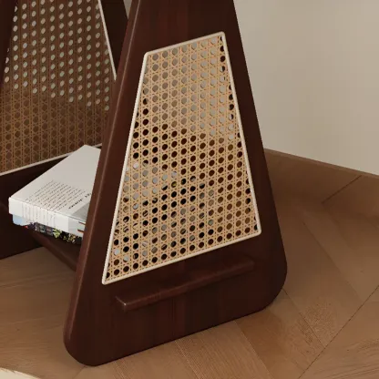 Mid-century Modern 2-tier Wood Side Table with Rattan Legs Image - 8