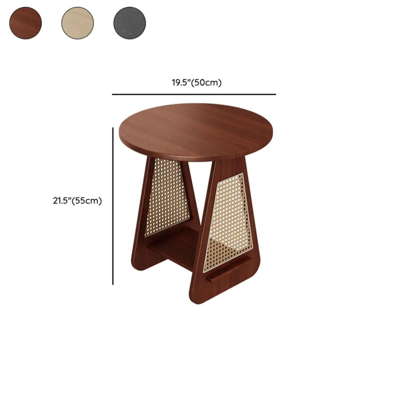 Mid-century Modern 2-tier Wood Side Table with Rattan Legs #size | homeyfad