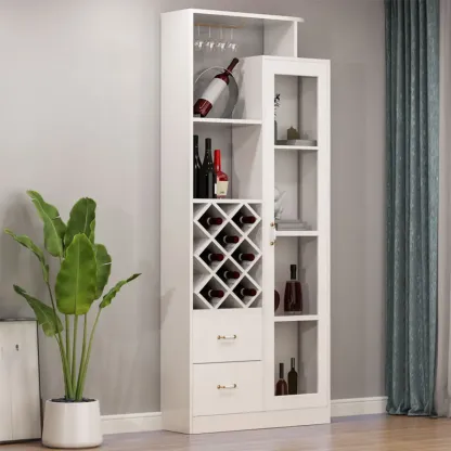 Trendy Woodworking Wine Bottle Open Glass Rack with Shelf Image - 5