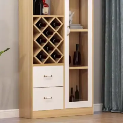 Trendy Woodworking Wine Bottle Open Glass Rack with Shelf Image - 7
