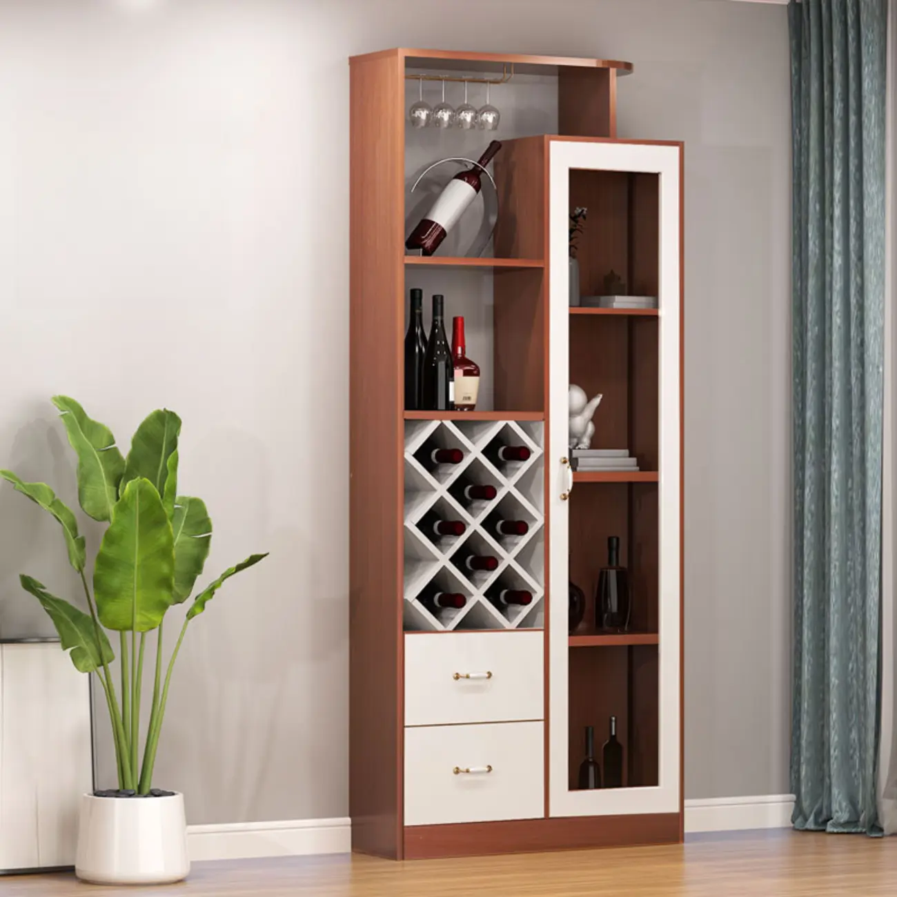 Trendy Woodworking Wine Bottle Open Glass Rack with Shelf Image - 3 | homeyfad