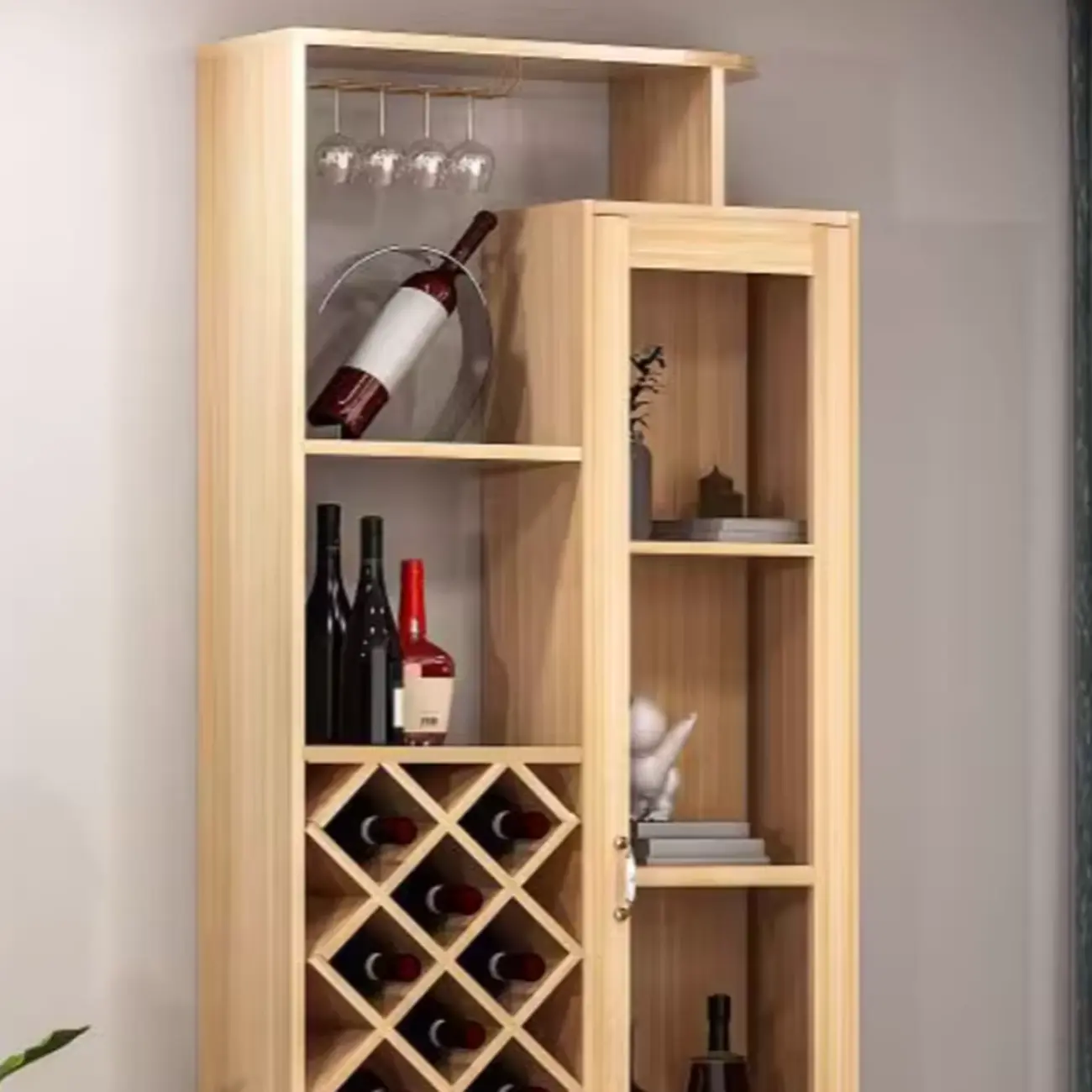 Trendy Woodworking Wine Bottle Open Glass Rack with Shelf Image - 8 | homeyfad