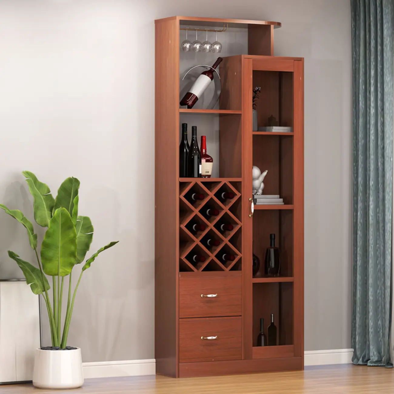 Trendy Woodworking Wine Bottle Open Glass Rack with Shelf Image - 9 | homeyfad