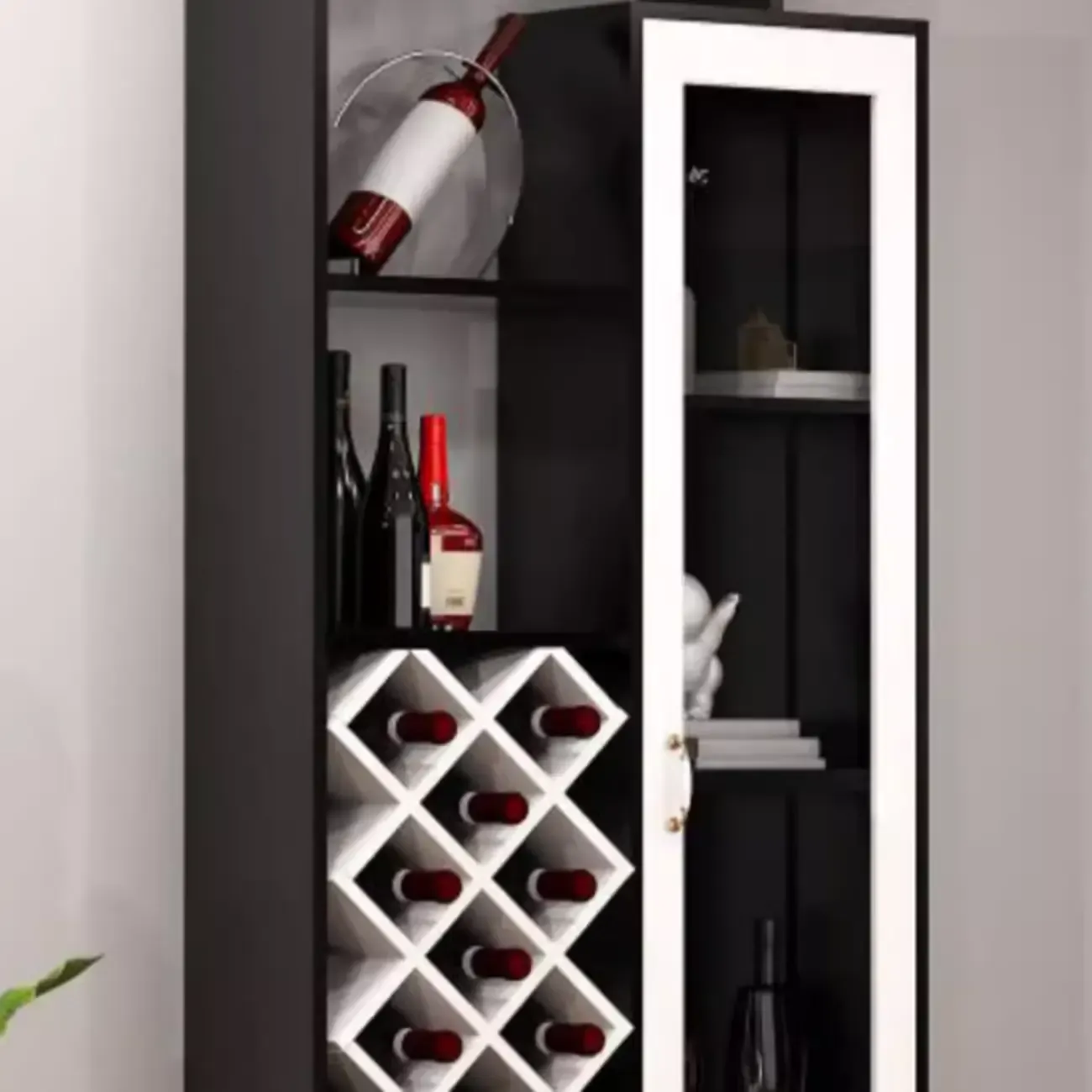 Trendy Woodworking Wine Bottle Open Glass Rack with Shelf Image - 10
