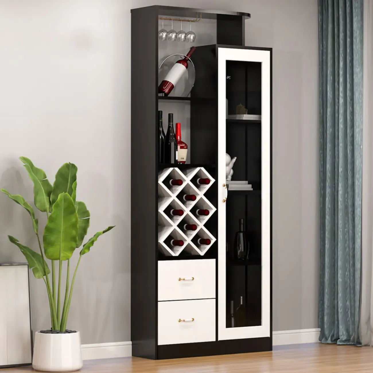 Trendy Woodworking Wine Bottle Open Glass Rack with Shelf Image - 11
