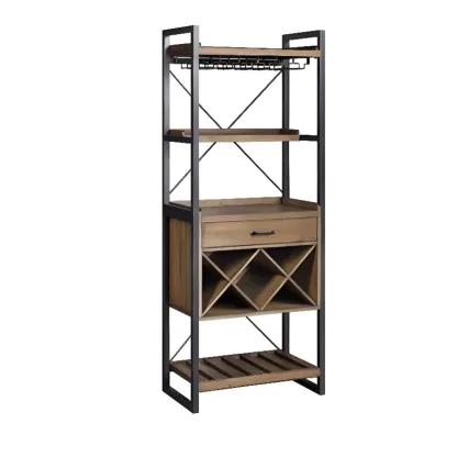 Brown Natural Wood Wine Bottle Glass Rack and Open Wine Rack Image - 3