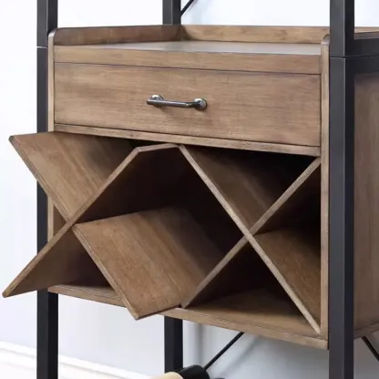 Brown Natural Wood Wine Bottle Glass Rack and Open Wine Rack Image - 4