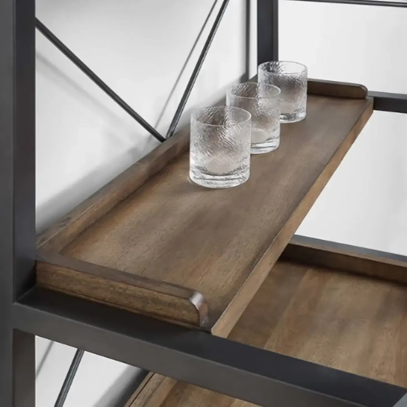 Brown Natural Wood Wine Bottle Glass Rack and Open Wine Rack Image - 6