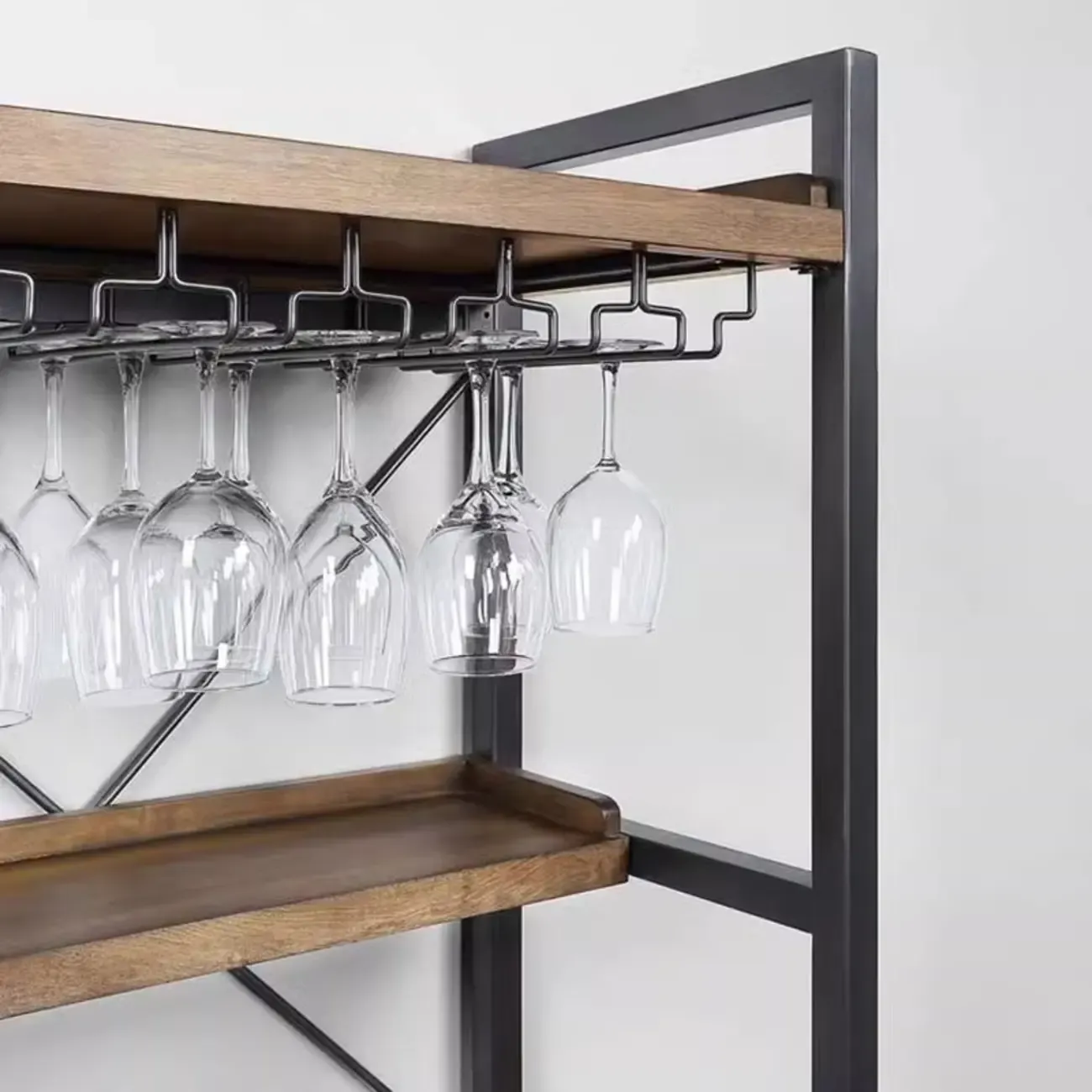 Brown Natural Wood Wine Bottle Glass Rack and Open Wine Rack Image - 7