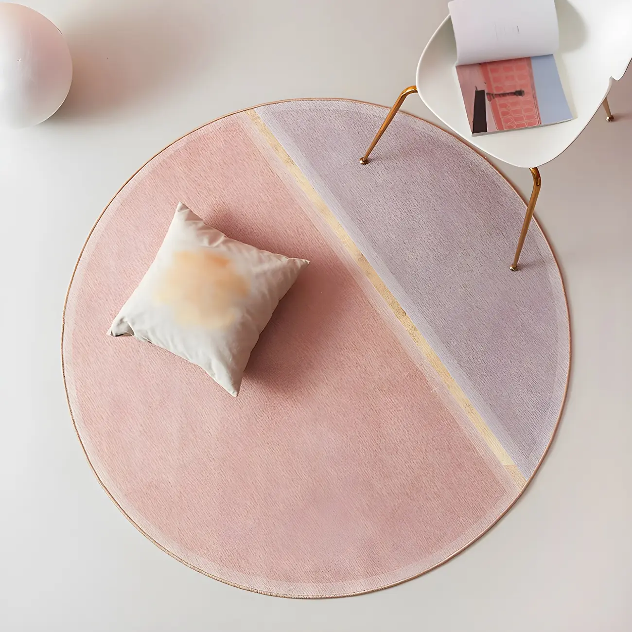 Pinkish Red Chenille Round Area Rug for Bedroom Image - 1 | homeyfad