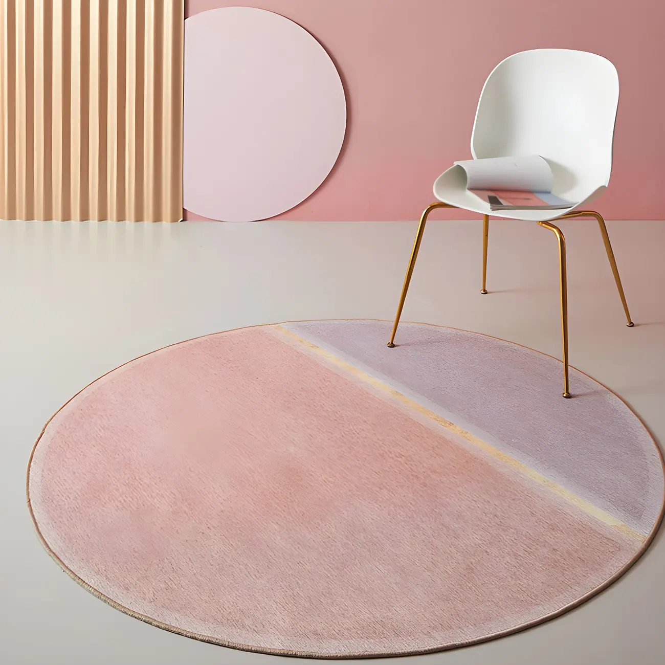 Pinkish Red Chenille Round Area Rug for Bedroom Image - 2 | homeyfad