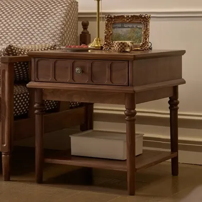 Mid-century Modern Square Walnut Wood End Table with Drawer Image - 3