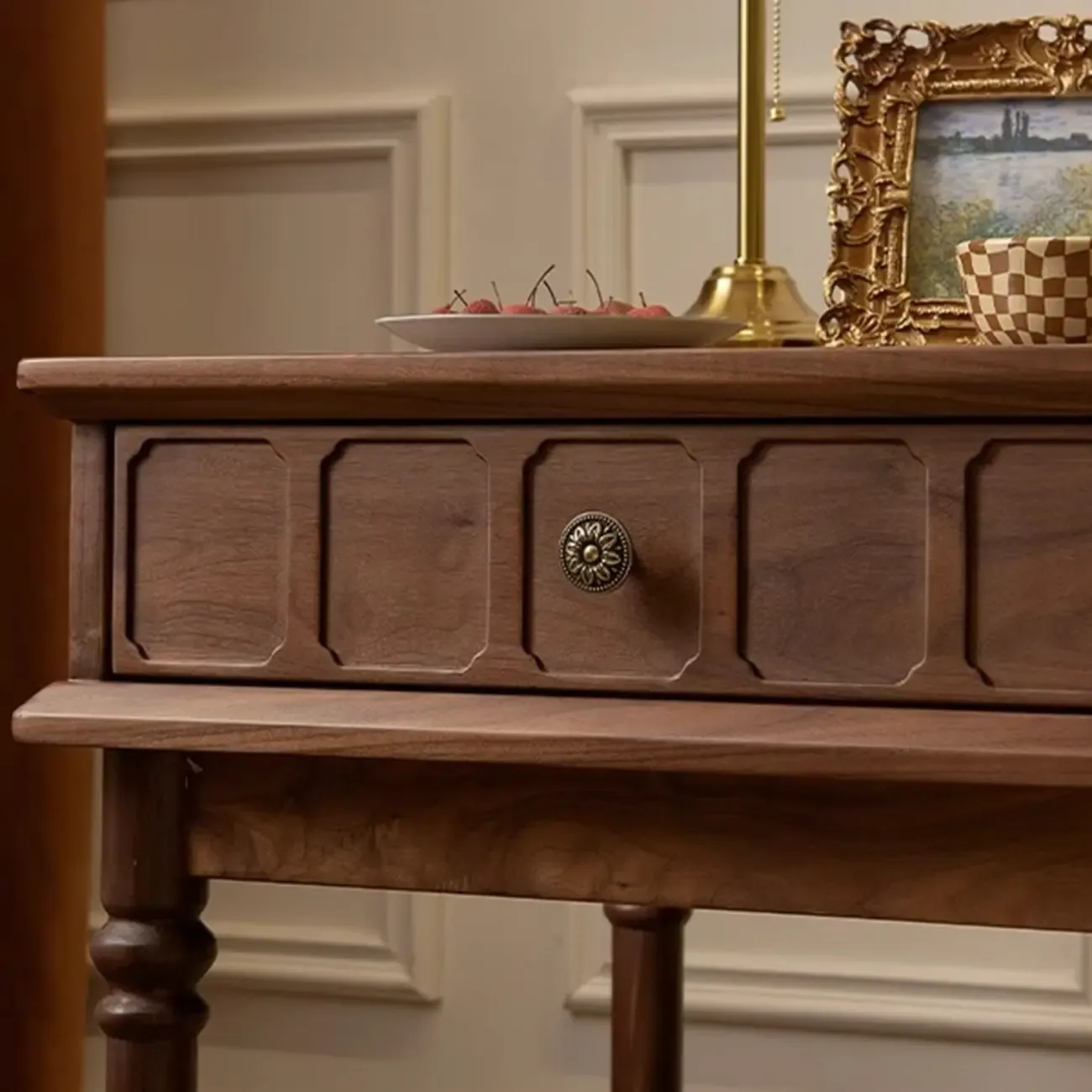 Mid-century Modern Square Walnut Wood End Table with Drawer Image - 4