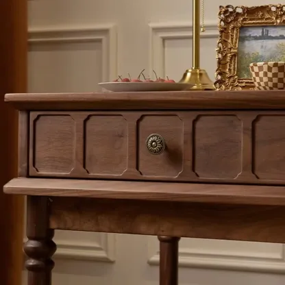 Mid-century Modern Square Walnut Wood End Table with Drawer Image - 4